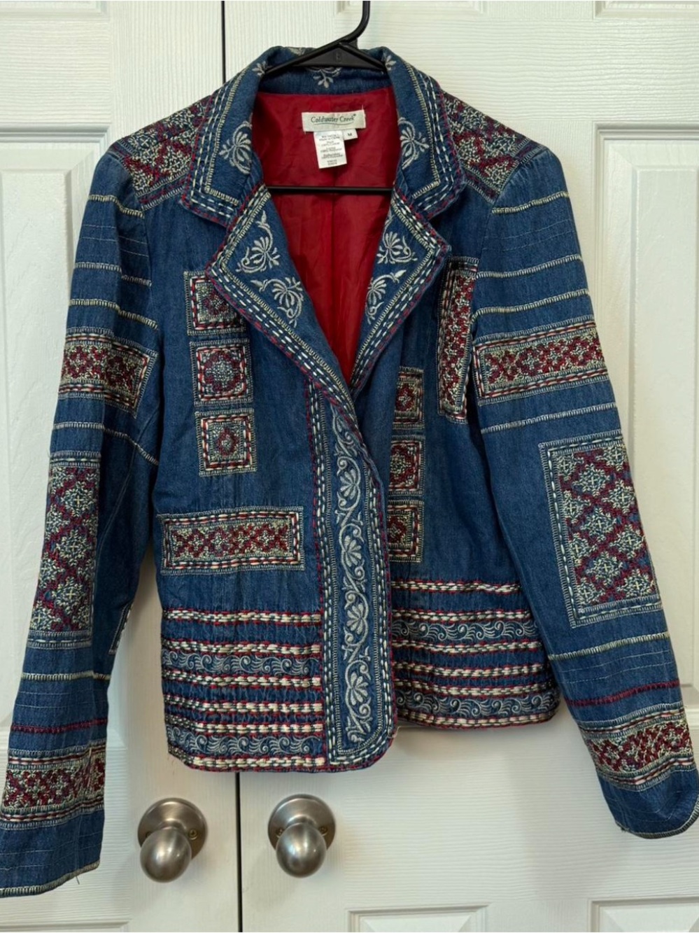Coldwater Creek Blue Denim Jacket with Red Accents